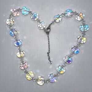Clear faceted glass iridescent aurora borealis AB beads beaded necklace
